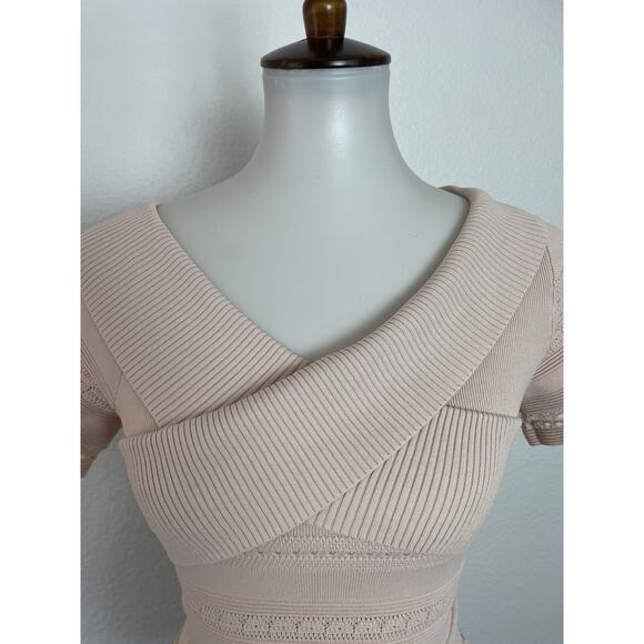 Sandro Paris Top Women Sz 1/S Shirt Ophelia Criss Cross Eyelet Stretch Knit Pink - Picture 2 of 13